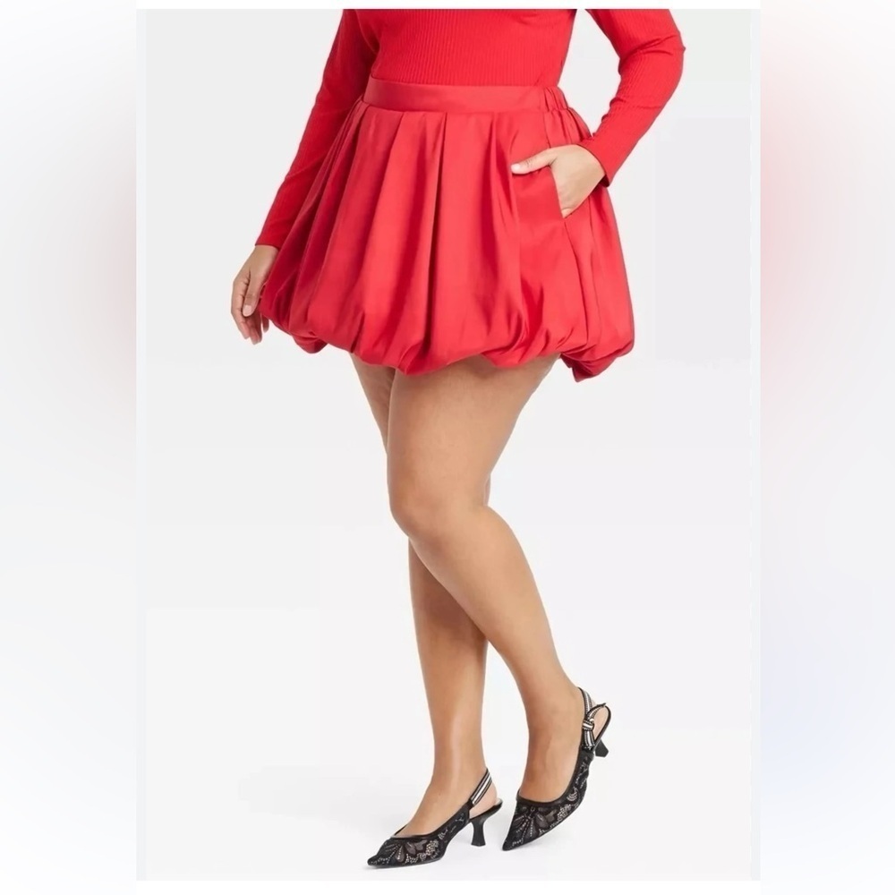 A NEW DAY S Red mini woman bubble pocket skirt contemporary trendy transitional